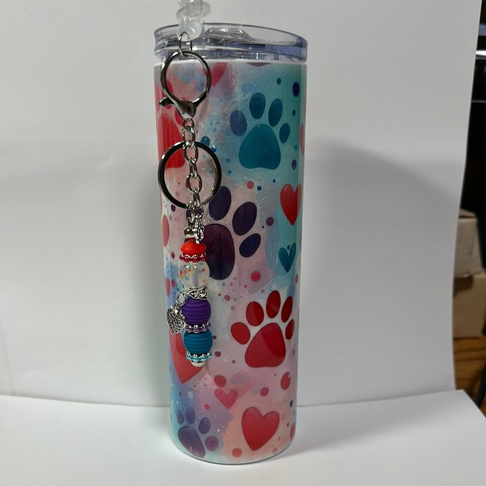 Paw Print Tumbler with Beaded Keychain